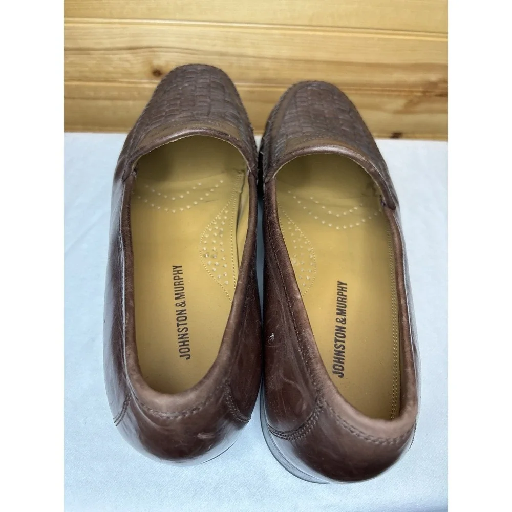 Johnston & Murphy Men's Penny Loafer 8.5 Woven Brown Moc Toe Dress‎ Shoe Leather